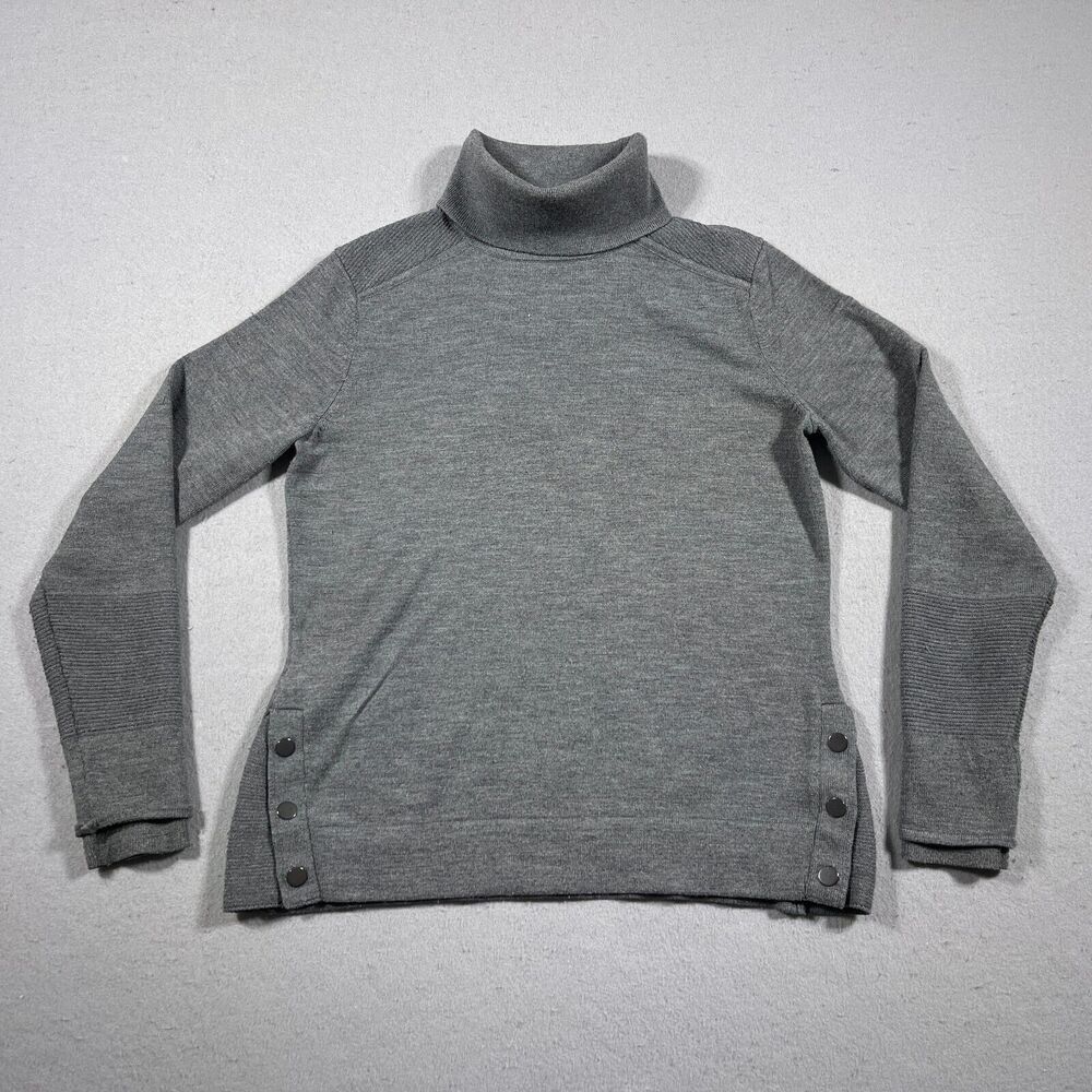 Athleta‎ Turtleneck Sweater Women Medium Wool Blend Gray Side Buttons Stretch